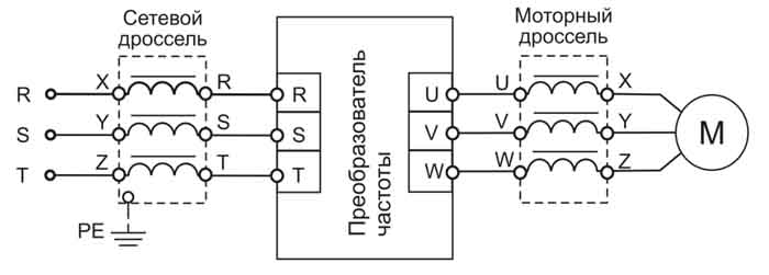 Подключение дросселя к преобразователю частоты